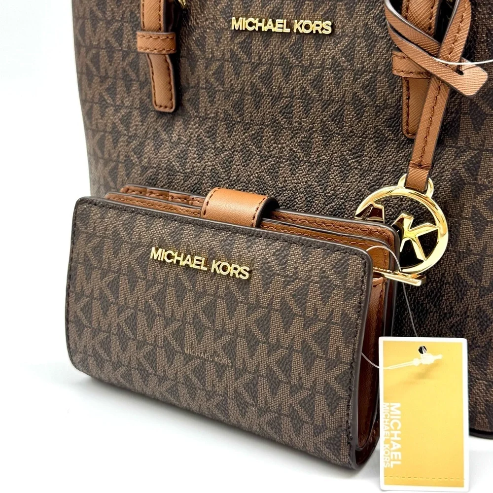 Michael Kors Jet Set Travel XS Logo Top-Zip Tote Bag & Matching Bifold Wallet